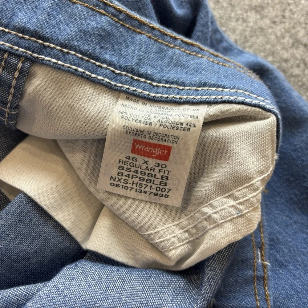 Wrangler Jeans 46x30 (Fits 45X30) Mens Regular Fit Blue Denim Classic Workwear